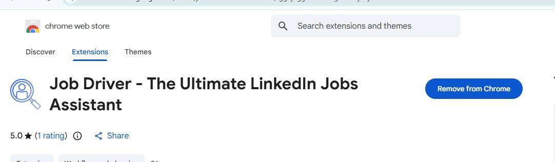 Job Driver Chrome extension popup showing saved applications and quick actions