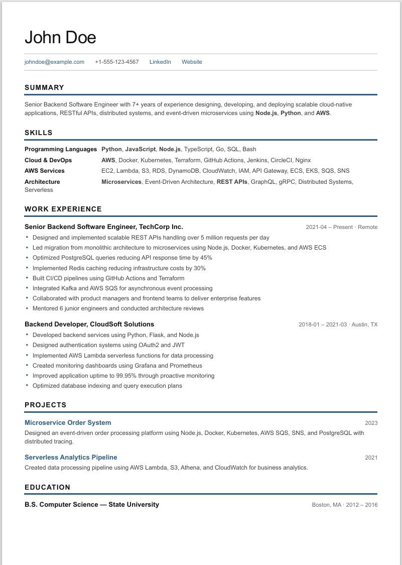 Single Column template preview